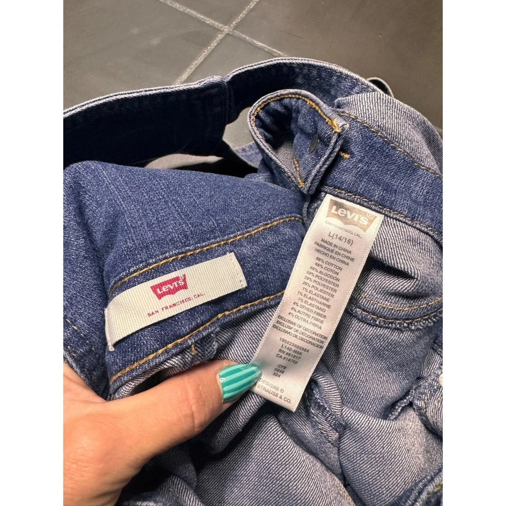 Levis Girls Denim Overall Dress Medium Wash Blue Pinafore Size L 14/16